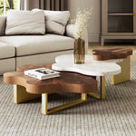 Eureka Ergonomic Cloud Shape Solid Wood Coffee Table Set, Walnut & White