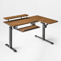 Eureka Ergonomic Dark Acacia Wood L-Shaped Standing Desk built-in accessories, perfect for any office.