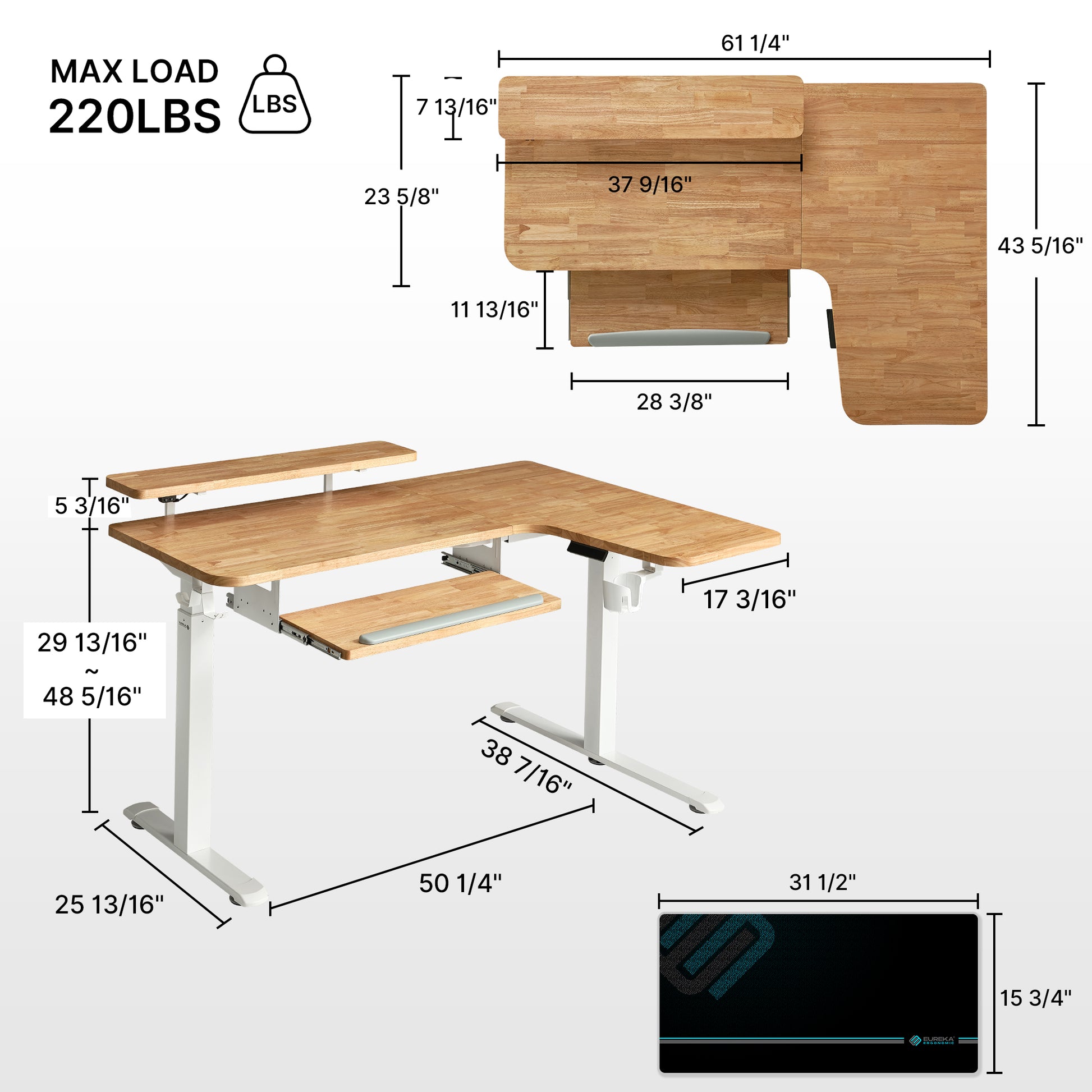 Eureka Ergonomic Desk dimensions  and weight capacity