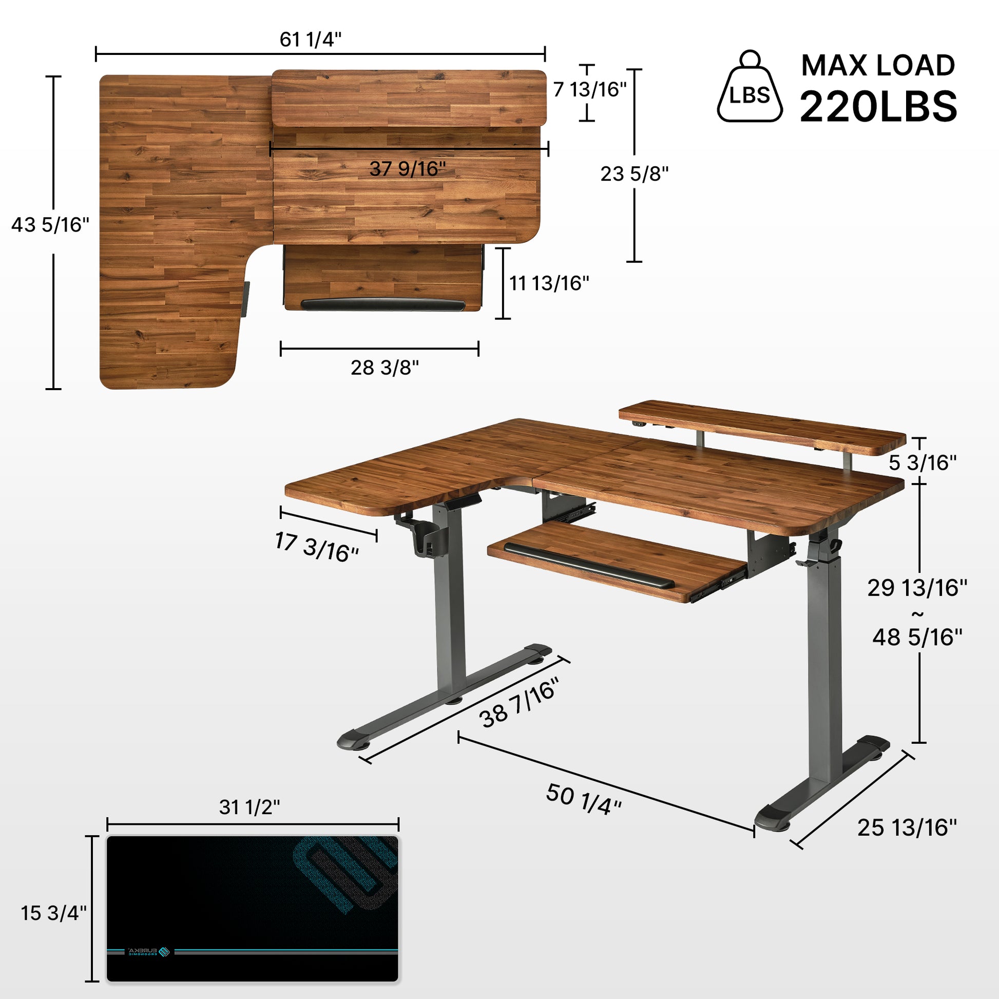 Eureka Ergonomic Desk dimensions  and weight capacity