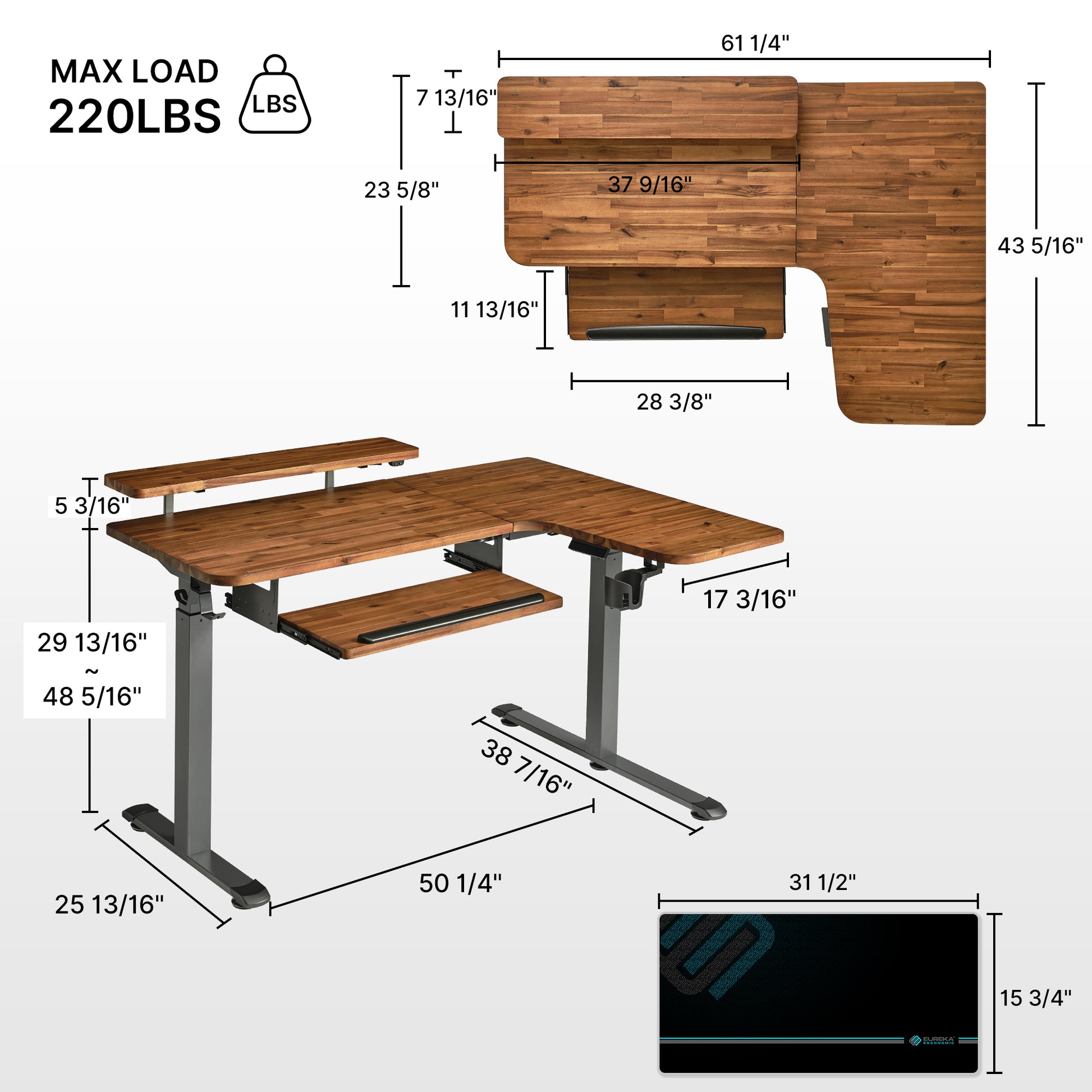 Eureka Ergonomic Desk dimensions  and weight capacity