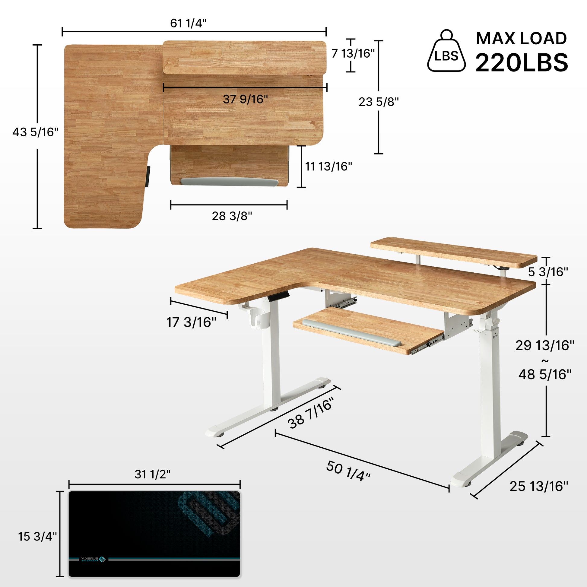 Eureka Ergonomic Desk dimensions  and weight capacity