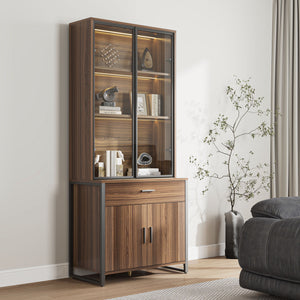 Walnut Bookshelf With Glass Door, Eureka Ergonomic, for Books and Display.