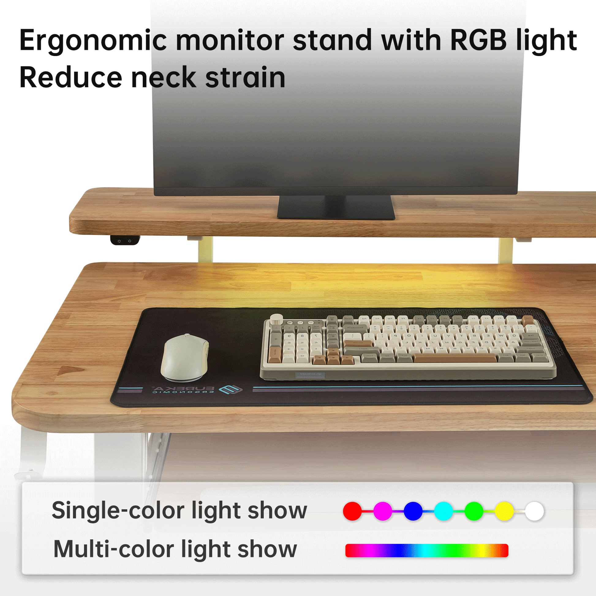 Ergonomic L-Shaped Desk With Monitor Stand and RGB  Light