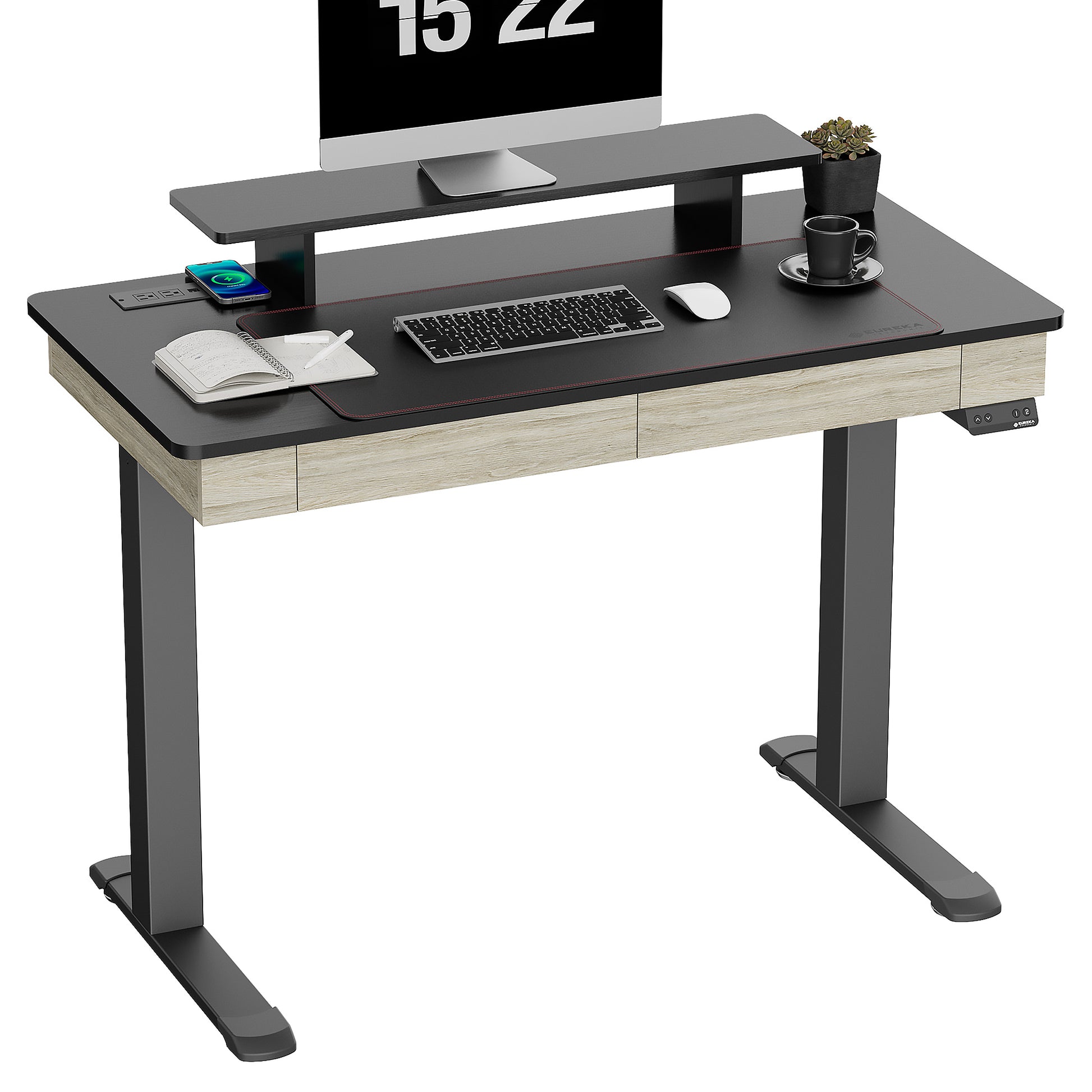 Eureka Ergonomic Standing Desk with Drawers, Wood Finish