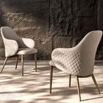 Acalay Beige Upholstered Dining Arm Chairs Set of 2, Featuring Diamond-Stitched Backrests and Golden Legs.