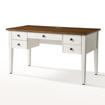 Farmhouse Office Desk With Drawers. White Base With a Warm Wood Top. a Vintage-Inspired Design for a Modern Workspace.