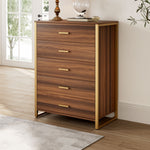 Eureka Ergonomic 31 Inch Walnut & Brass Five Drawers Dresser Accent Cabinet for Modern Home Office