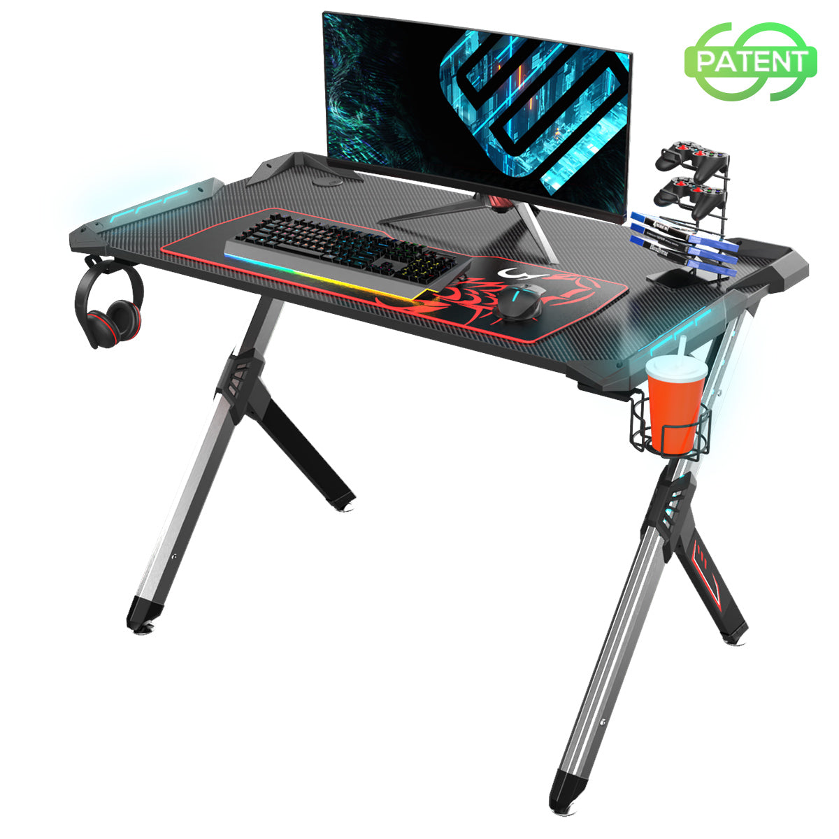 Eureka Ergonomic Gaming Desk with R-shaped Legs, Black