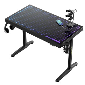GTG-I43 Glass Desktop Gaming Desk With Rgb Lighting, Accessories and Modern Design.