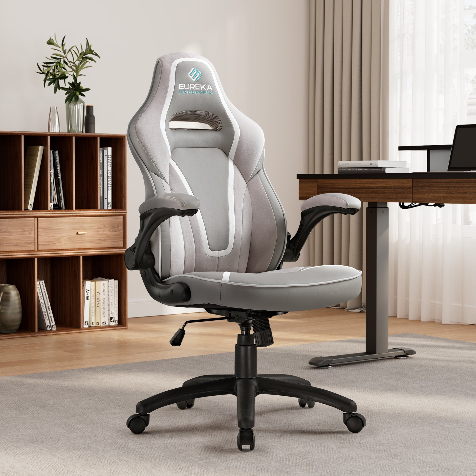 Eureka Ergonomic, Gray High-back Racing Seat Lumbar Support Leather Gaming Chair