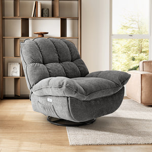 Grayson Power Recliner Chair, Gray Fabric, Rocking Swivel With Storage, Perfect for Living Room.