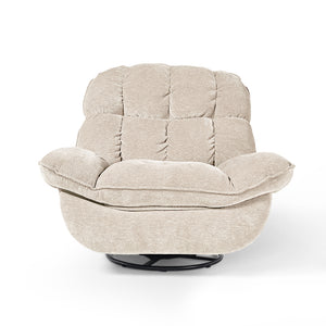 Grayson Power Recliner Chair in Beige Fabric, Rocking Swivel Base, and Comfortable Padded Design for Living Room.