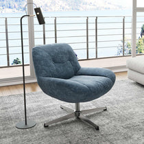 Eureka Ergonomic Henry Swivel Lounge Chair in Blue Chenille, With 360° Rotation and Metal Base.