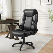 Galene Black Faux Leather Office Chair, Ergonomic Design, Workspace Comfort, Mesh Headrest.