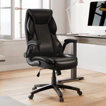 Galene Black Faux Leather Office Chair, Ergonomic Design, Workspace Comfort, Breathable Mesh Headrest.