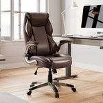 Eureka Ergonomic, Home Office Chair, Brown, Breathable cushioned PU Leather Fabric, Lifestyle showing two drawer standing desk,CNET Recommended