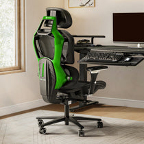 Eureka Ergonomic Typhon Hybrid Gaming Chair in Modern Home Office Setup, Ergonomic Design and Green Accents.