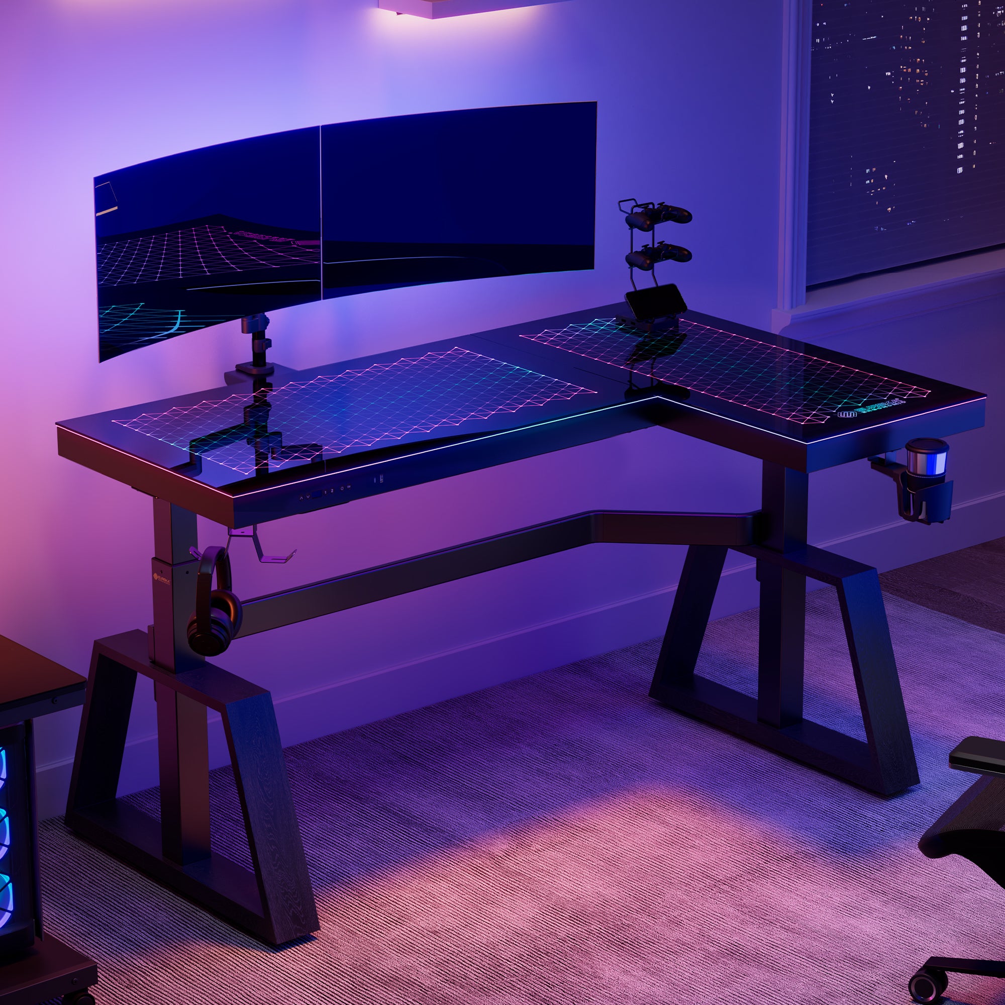 Glass Desks L shaped Desks RGB Glass Desks Eureka Ergonomic