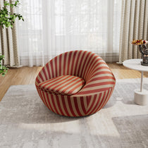 Red and Beige Striped Modern Lounge Chair in a Bright Room - Ergonomic Design and Sustainable Luxury.