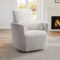 Lucia Swivel Rocking Recliner in Soft White Upholstery. Ergonomic Design With Gentle Rocking Motion. Ideal for Living Spaces.