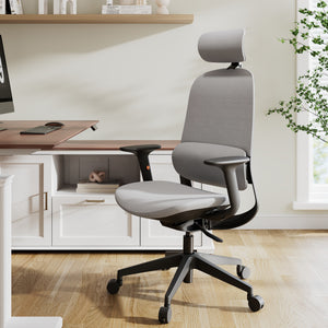 Skylar Modern Mesh Office Chair With Gray Upholstery, Black Frame, Ergonomic Design for Office.
