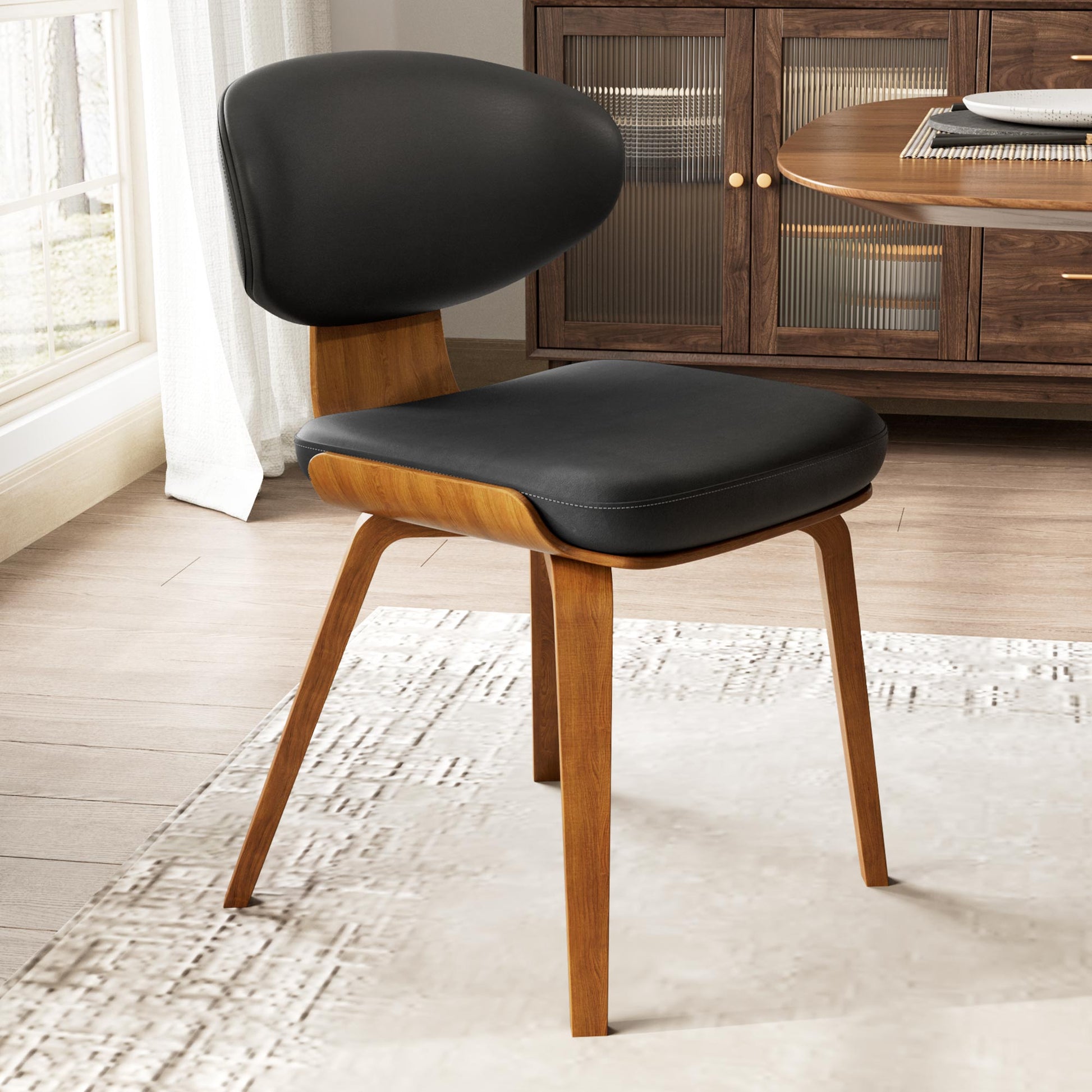 Mid Century Black Dining Arm Chairs Modern Black Leather Dining