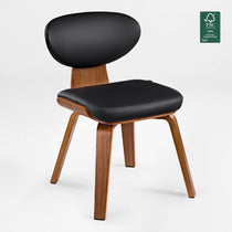 Black Leather Dining Chair With Wooden Frame and Legs.