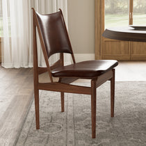 Brown Leather Dining Chair With Ash Wood Frame, Mid-Century Modern Lavish Dining Chair.