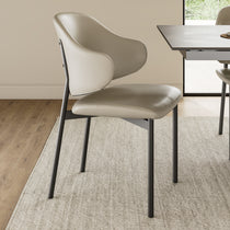 Noble Gray Upholstered Dining Chair With Metal Legs, Perfect for Modern Dining Spaces.