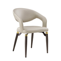 Chantilly Leather Dining Chair in Cream, Dark Brown Legs With Gold Accents. Modern Dining Chair.