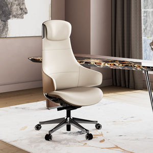 Eureka Ergonomic Modern Home Office Chair , Genuine Leather Office Chair, Off-White