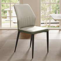 Modern Ember Dining Chair Set of 2 in Gray and Bottle Green Upholstery, Minimalist Design, Perfect for Modern Dining Spaces.