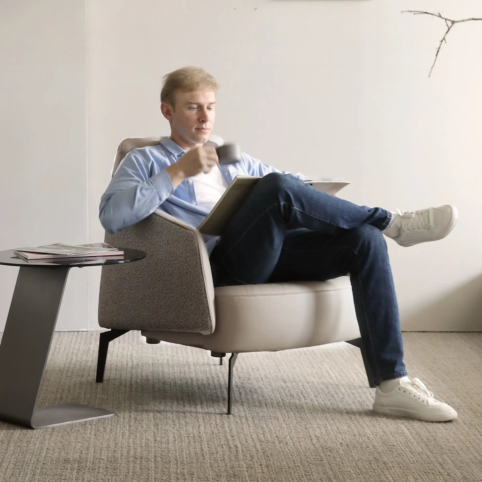 Eureka Ergonomic Modern Nappa Leather Comfort Ivory Lounge Chair