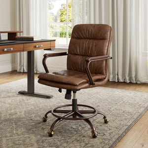 Regal Pu Leather Home Office Chair in Brown, With Mid-Century Design for Modern Workspaces.