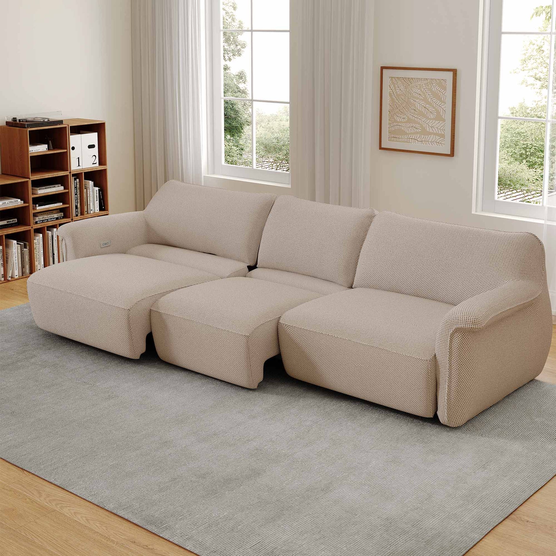 Eureka Ergonomic Power Bed Sleeper Slider Adjustable Morden Sofa in living room,3 seater,Beige