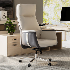 Eureka Ergonomic Royal II, comfy leather executive office chair with high back and lumbar support, Beige Gray, Executive Office