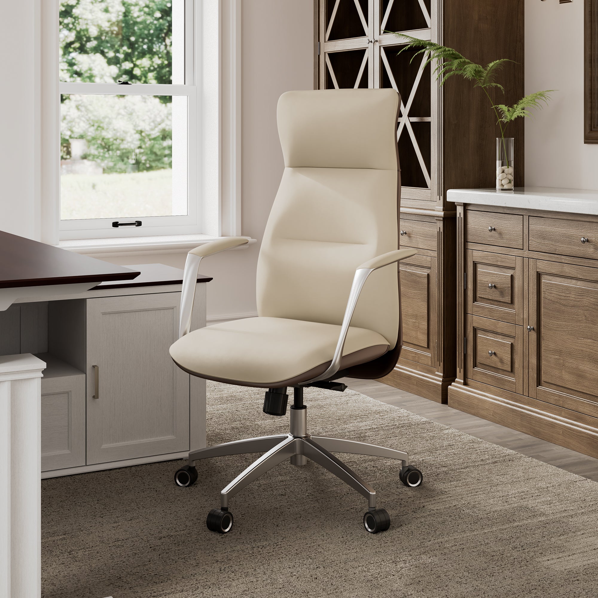 Beige leather executive office chair discount