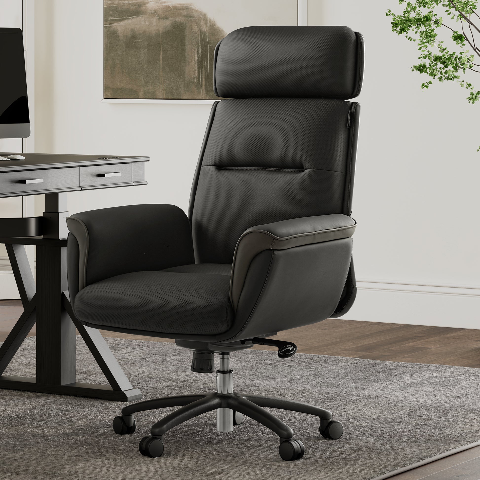 Eureka Ergonomic Royal, comfy leather executive office chair with high back and lumbar support, Black