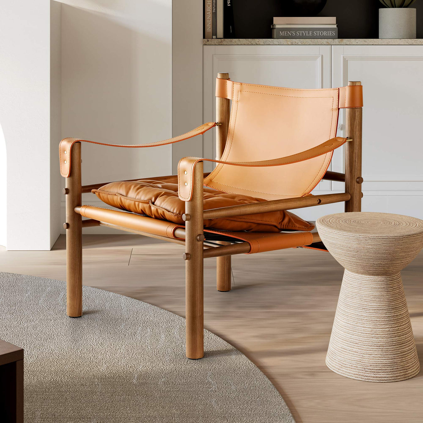 Eureka Ergonomic Saddle Leather Accent Lounge Chair for Living Room