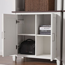 Eureka Ergonomic Ark Es Bookshelf With Storage, White Cabinet With Books and Backpack.