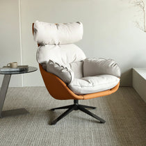 Todd Swivel Armchair With High Back in Cream and Orange Fabric, Ergonomic Design.