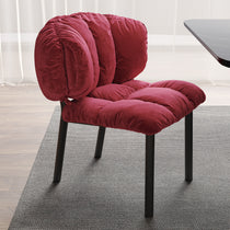 Rlesana Velvet Dining Chair in Red With Petal Back, Black Legs. Luxurious Velvet Dining Chair for Dining Room.