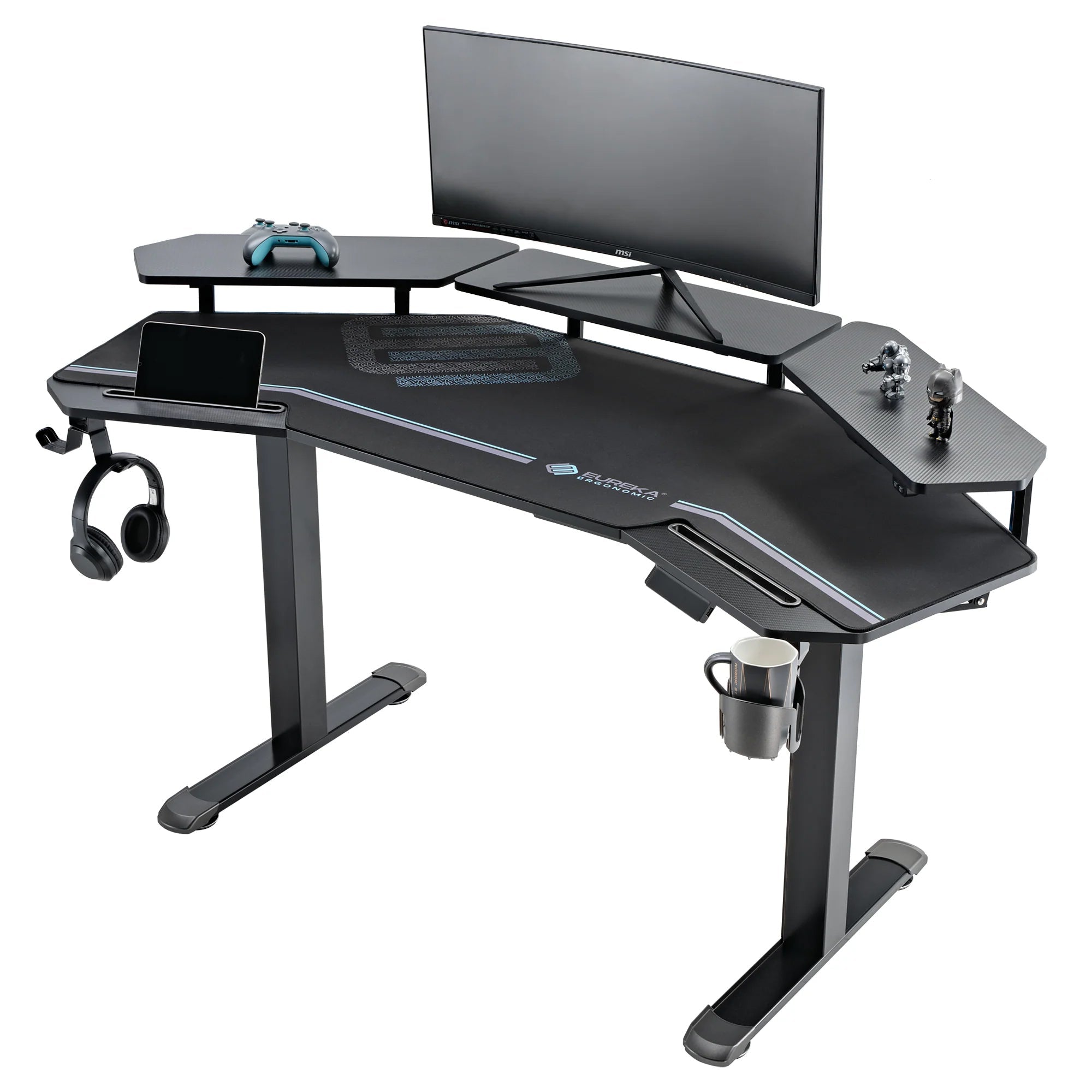 Eureka Ergonomic 63'' Wing Shaped Standing Desk with monitor shelves