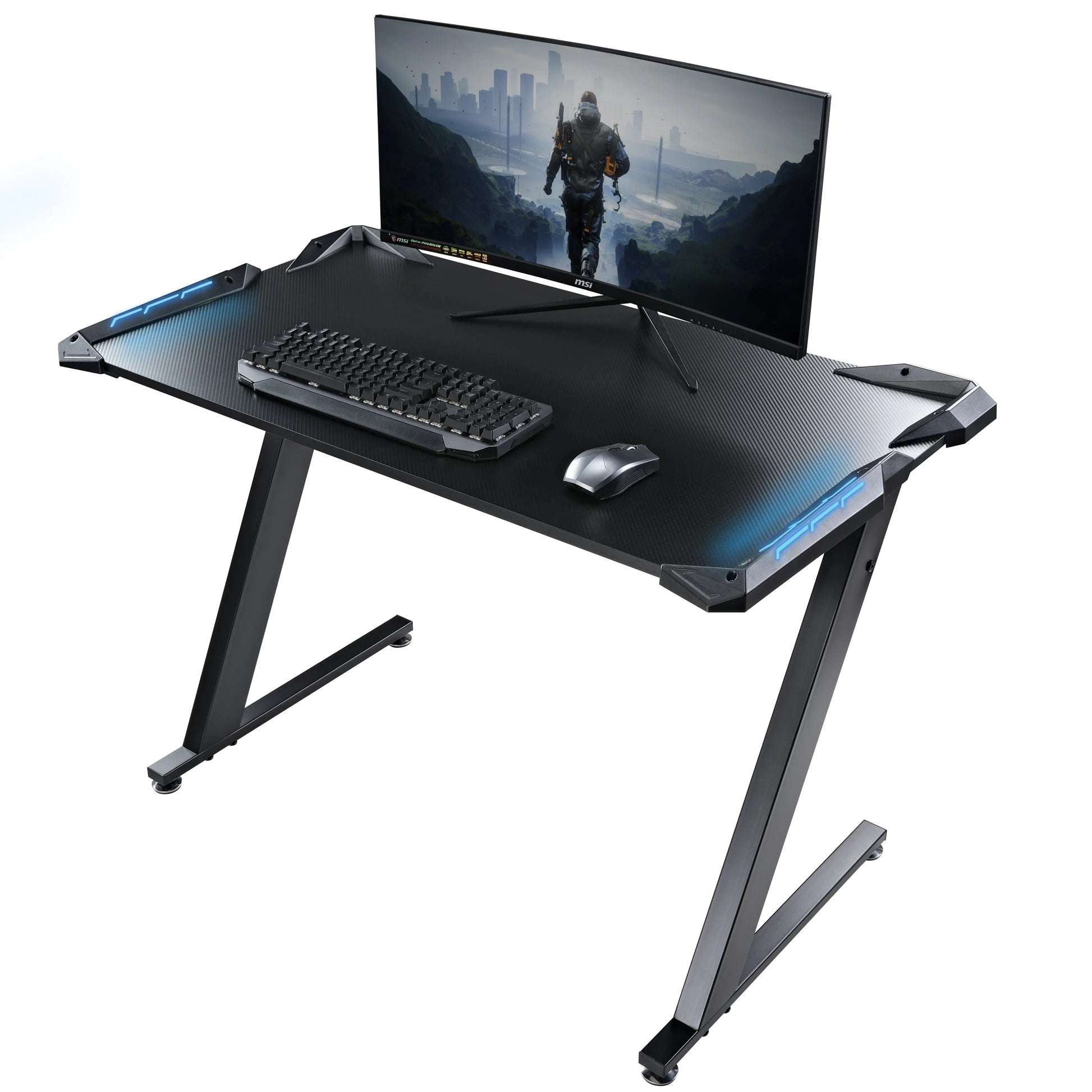 Eureka Ergonomic Z-shaped Black Gaming Fixed Height Computer Desk with RGB Lighting