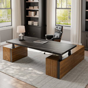 Eureka Ergonomic Zen Pro Executive Standing Desk With Black Sintered Stone Top and Wood Cabinets,Overview.