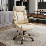 Galene Cream Faux Leather Office Chair With Ergonomic Design and Mesh Headrest for Workspace Comfort.