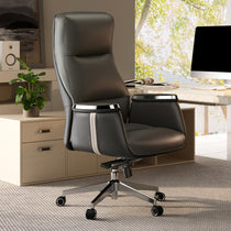 Royal II Executive Ergonomic Office Chair in Black Leather, Modern Office Setting, Ergonomic Design.