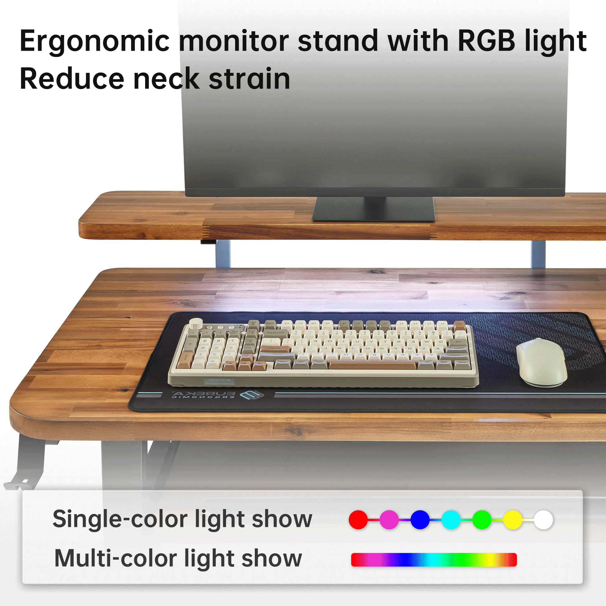 Ergonomic L-Shaped Desk With Monitor Stand and RGB  Light