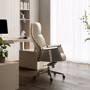 Royal II Executive Ergonomic Office Chair in a Modern Office; Cream and Gray Leather Design.